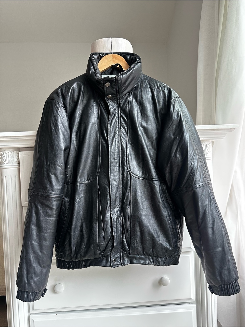 Eddie Bauer Vintage Leather Goose Down Puffer Jacket